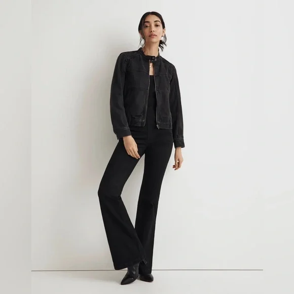 Madewell NO192 Denim Black Flare-Leg Jumpsuit in Bonner Wash Size 10 - Picture 2 of 7